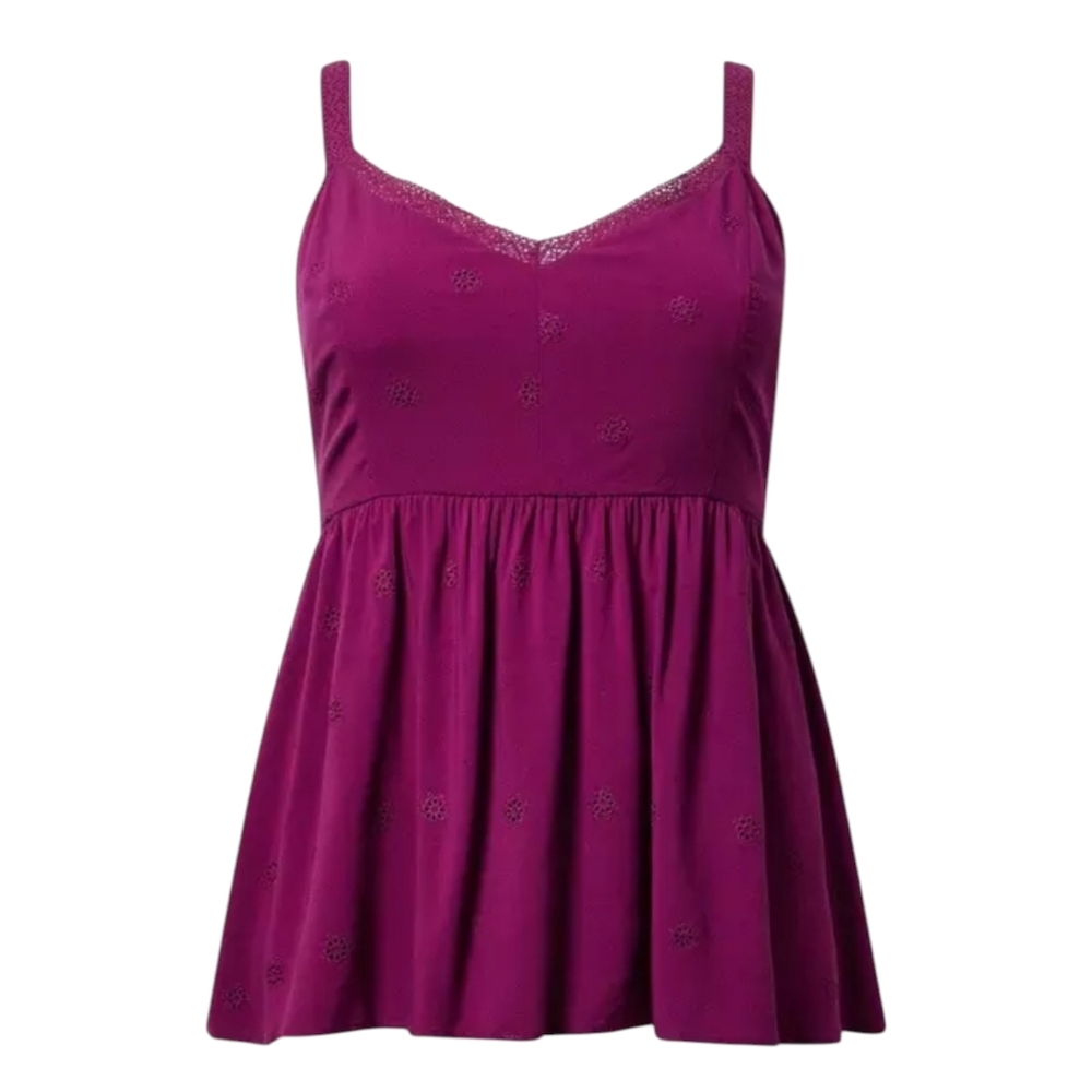 NWT TORRID Eyelet Peplum Cami in Plum Caspia
